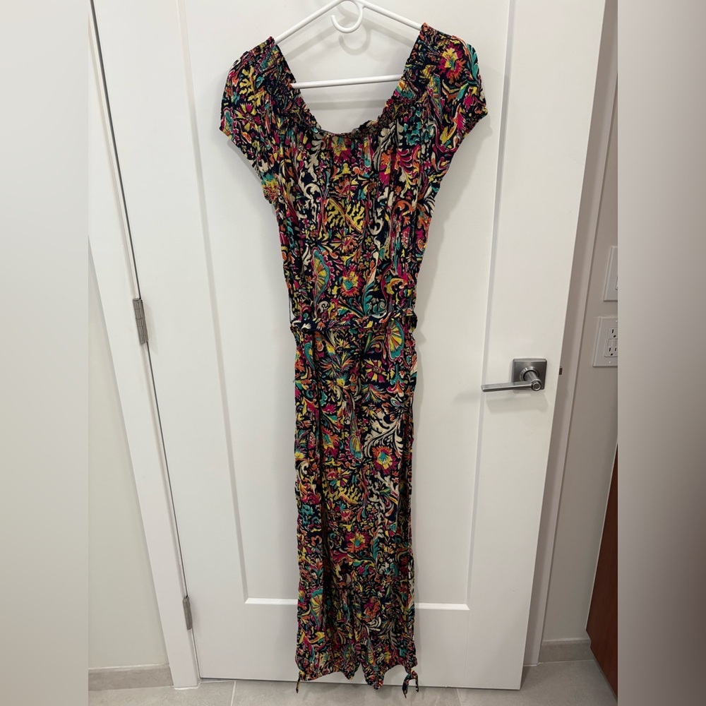 Anthropologie Black Floral Off The Shoulder Jumpsuit Size Medium - Picture 11 of 14